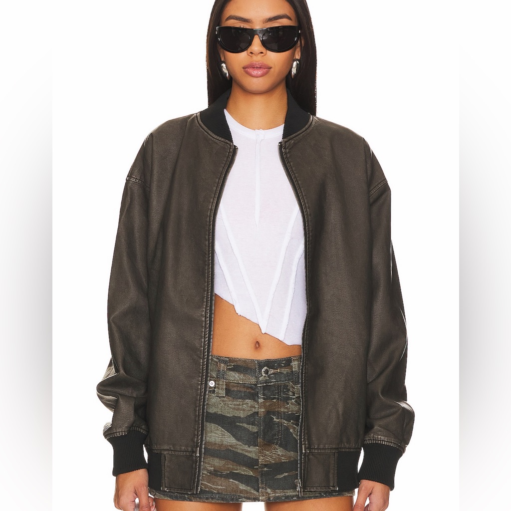 Superdown Revolve Ariel Black Faux Leather Zip Up Grunge Bomber Jacket Small Nwt
